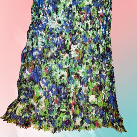 Ann Taylor Oblong Scarf Multi-Color Raw Fringe Rayon + Wool Watercolor 72" - Picture 14 of 15